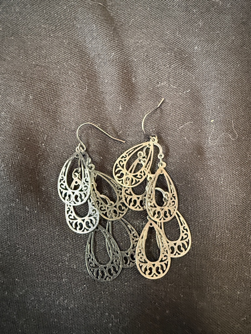 Silver Filigree Teardrop Chandelier Earrings - Women Jewelry